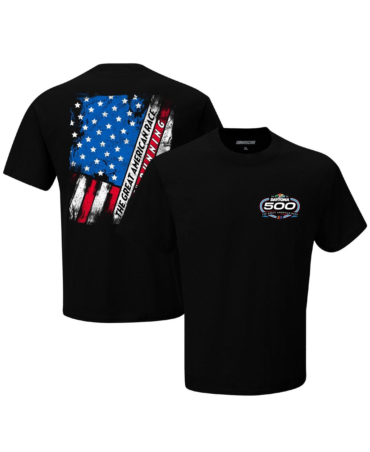 Checkered Flag Sports Men's  Black 2023 Daytona 500 American Flag T-shirt