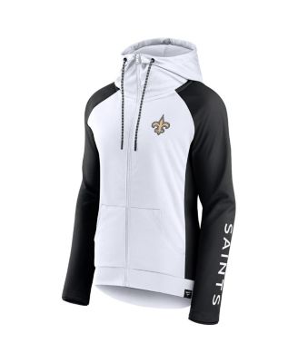 Women's White and Black New Orleans Saints End Around Raglan Full-Zip Hoodie