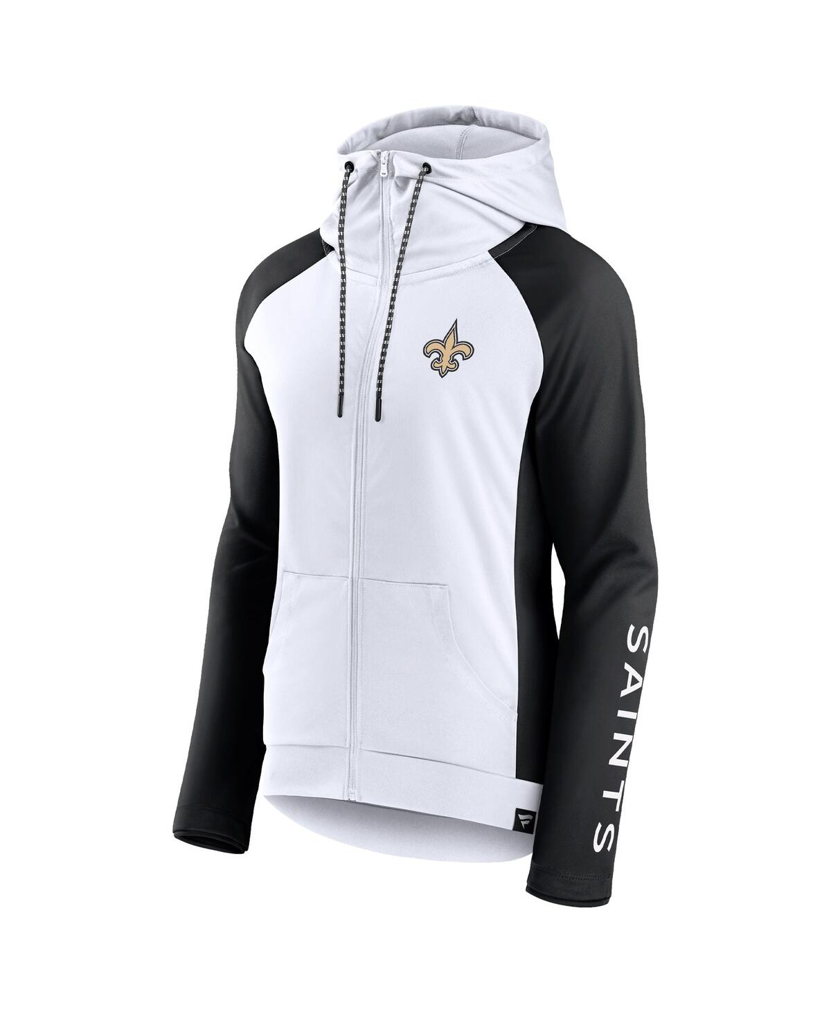 Shop Fanatics Women's  White And Black New Orleans Saints End Around Raglan Full-zip Hoodie In White,black