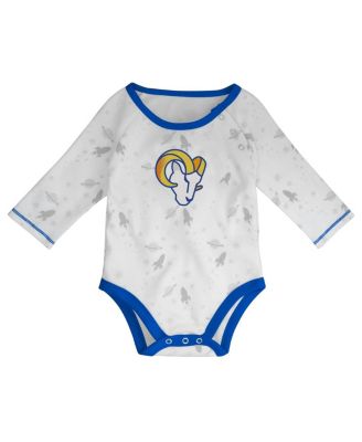 Newborn Infant Boys and Girls White, Royal Los Angeles Rams Dream Team Onesie Pants Hat Set