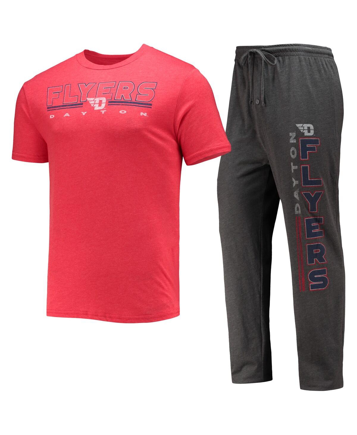 Concepts Sport Men's  Heathered Charcoal And Red Dayton Flyers Meter T-shirt And Pants Sleep Set In Heathered Charcoal,red
