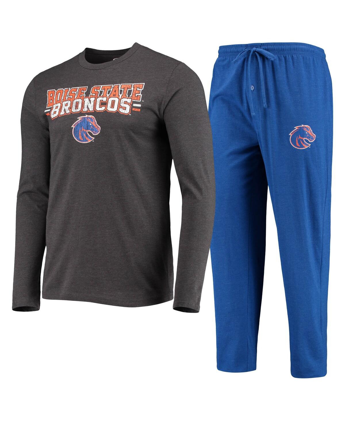 Concepts Sport Royal/heathered Charcoal Boise State Broncos Meter Long Sleeve T-shirt & Pants Sleep In Royal,heathered Charcoal