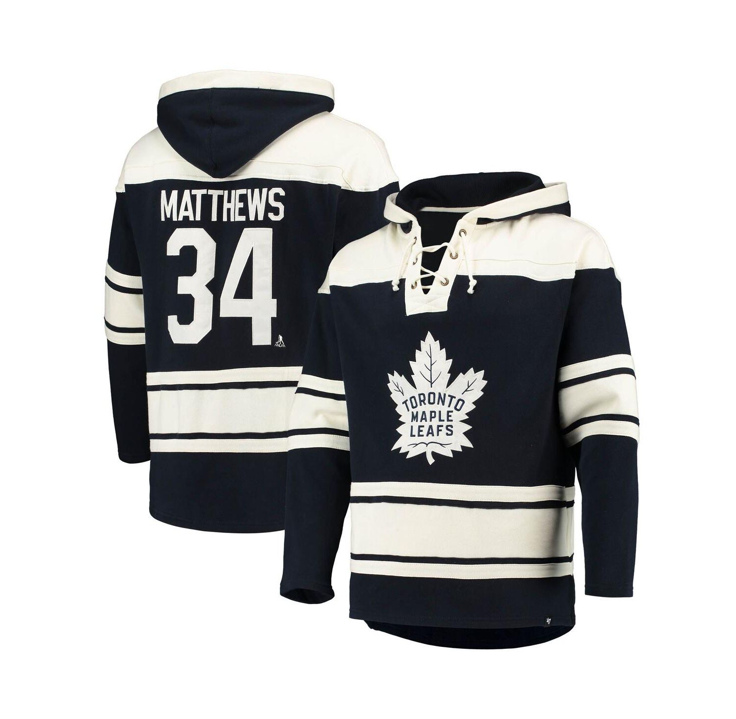 Men's Auston Matthews Blue Toronto Maple Leafs Player Name and Number Lacer Pullover Hoodie