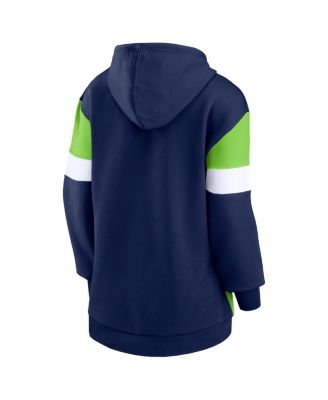 Women's College Navy, Neon Green Seattle Seahawks Lock It Down Pullover Hoodie
