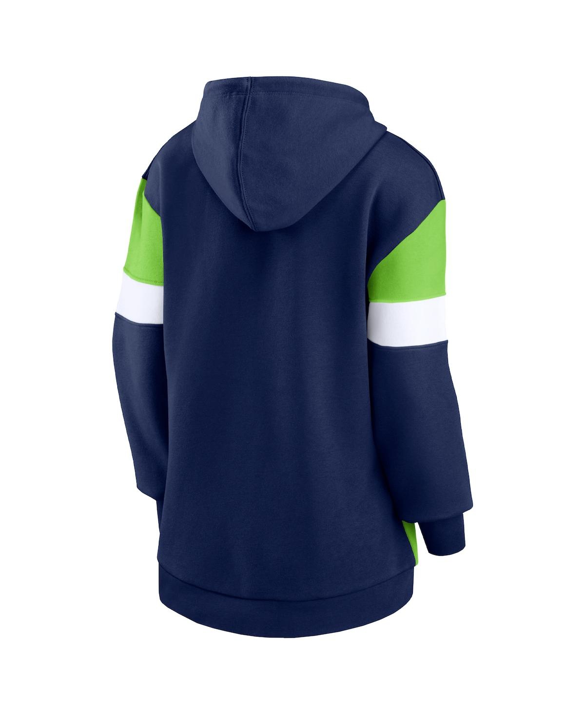 Fanatics Women's  College Navy, Neon Green Seattle Seahawks Lock It Down Pullover Hoodie In Navy,neon Green