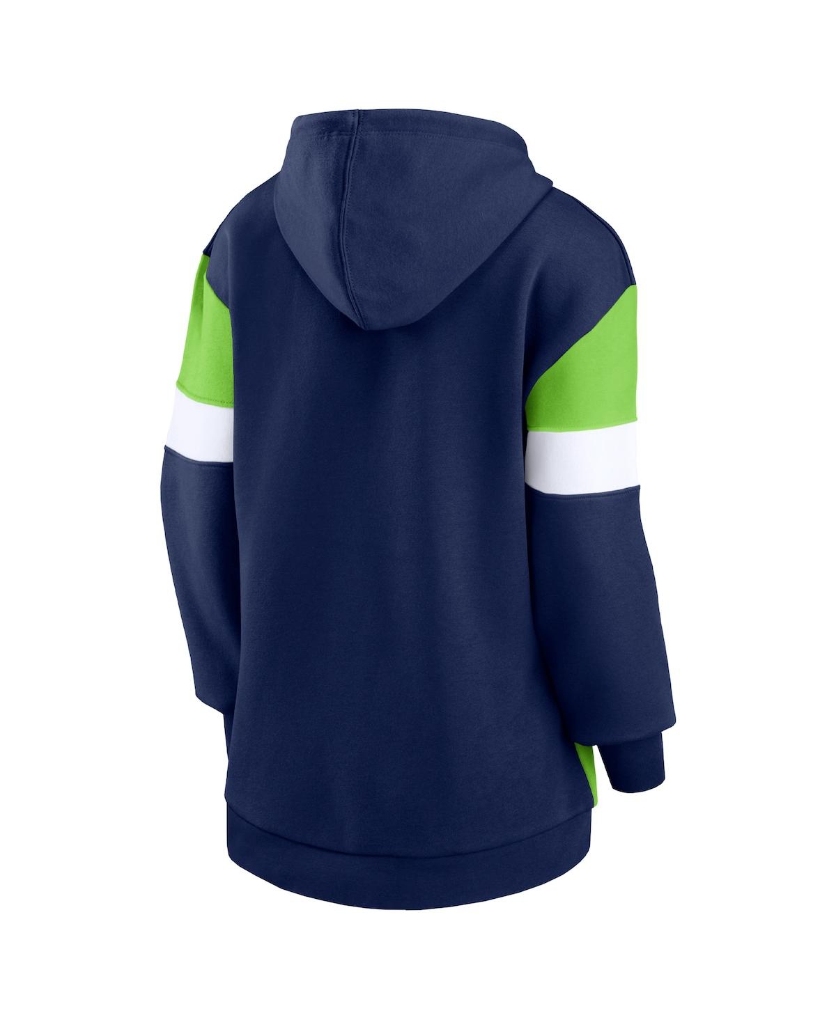 Shop Fanatics Women's  College Navy, Neon Green Seattle Seahawks Lock It Down Pullover Hoodie In Navy,neon Green