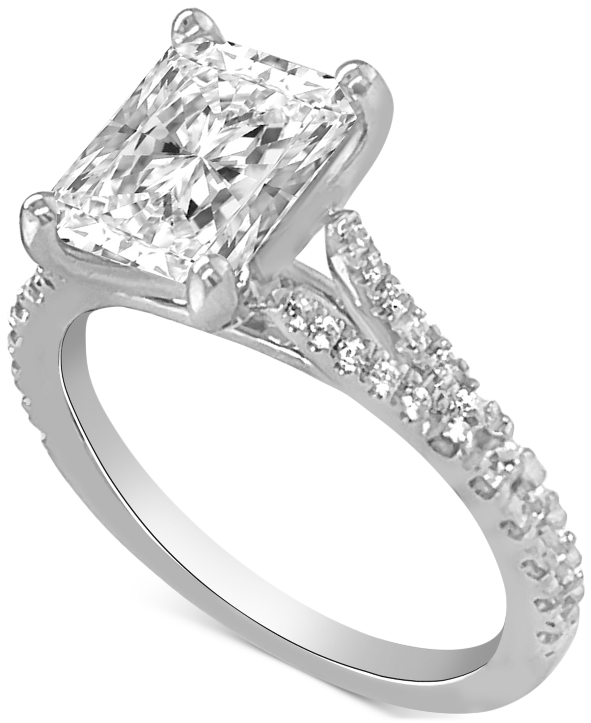 Badgley Mischka Certified Lab Grown Diamond Emerald-cut Center Split Shank Engagement Ring (3-3/8 Ct. T.w.) In 14k G In White Gold