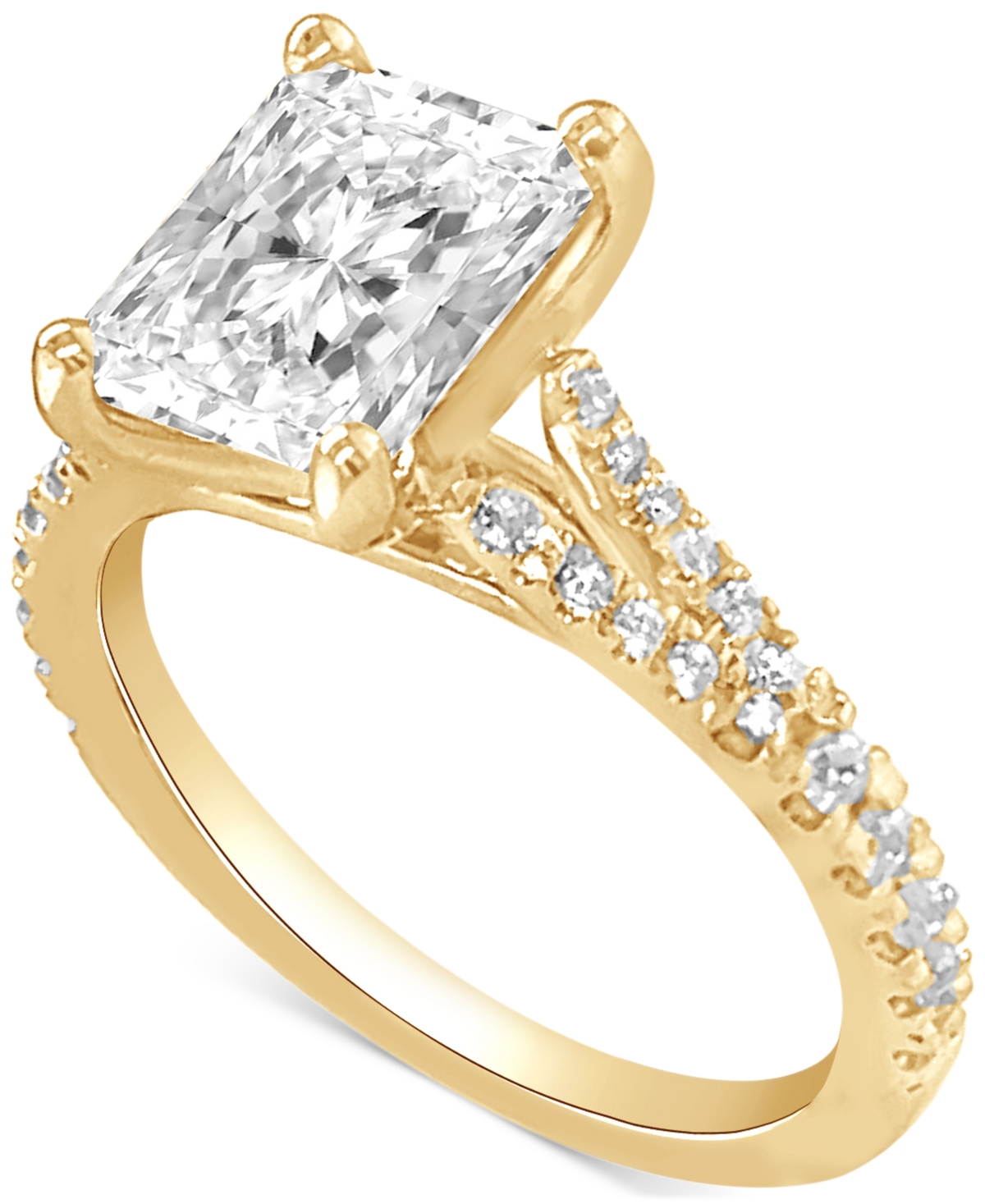 Certified Lab Grown Diamond Emerald-Cut Center Split Shank Engagement Ring (3-3/8 ct. t.w.) in 14k Gold - Yellow Gold