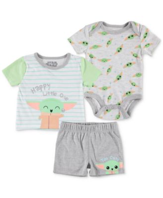 Happy Threads - Baby Boys 3-Pc. Star Wars Bodysuit, T-Shirt & Shorts Set