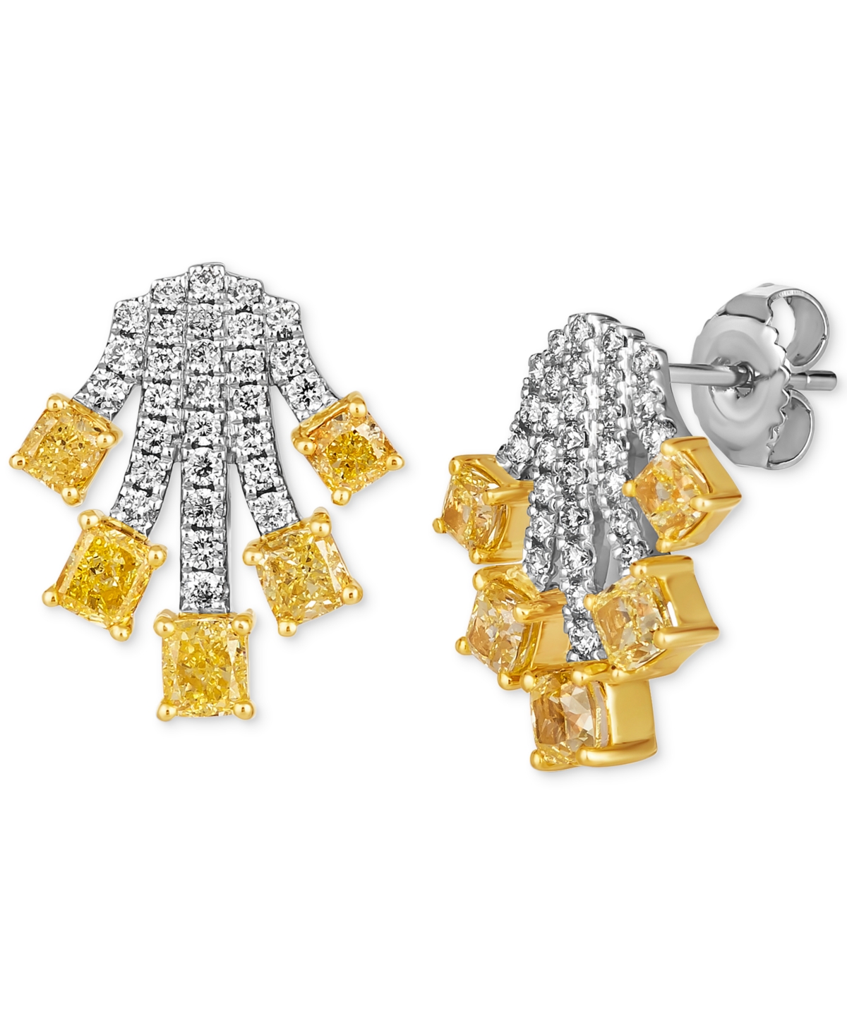 Couture Sunny Yellow Diamond (1-3/4 ct. t.w.) & Vanilla Diamond (1/2 ct. t.w.) Fan Stud Earrings in 14k Gold & Platinum - Platinum  K Yellow G