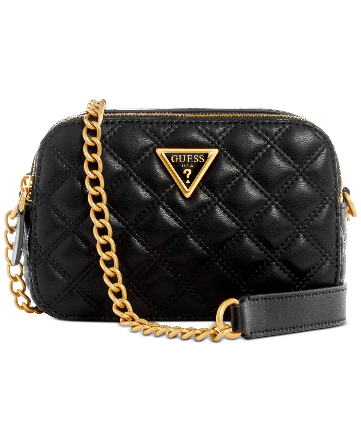 Guess Giully Small Quilted Double Top Zip Camera Bag In Black
