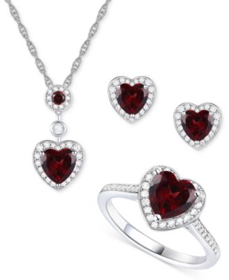 Macy's - 3-Pc. Set Amethyst (3-1/3 ct. t.w.) & Lab-Grown White Sapphire (3/4 ct. t.w.) Heart Pendant Necklace, Ring, & Stud Earrings in Sterling Silver (Also in Additional Gemstones)