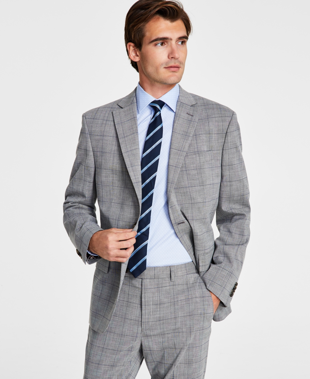 Men's Skinny-Fit Stretch Suit Jacket - Grey/white Pinstripe