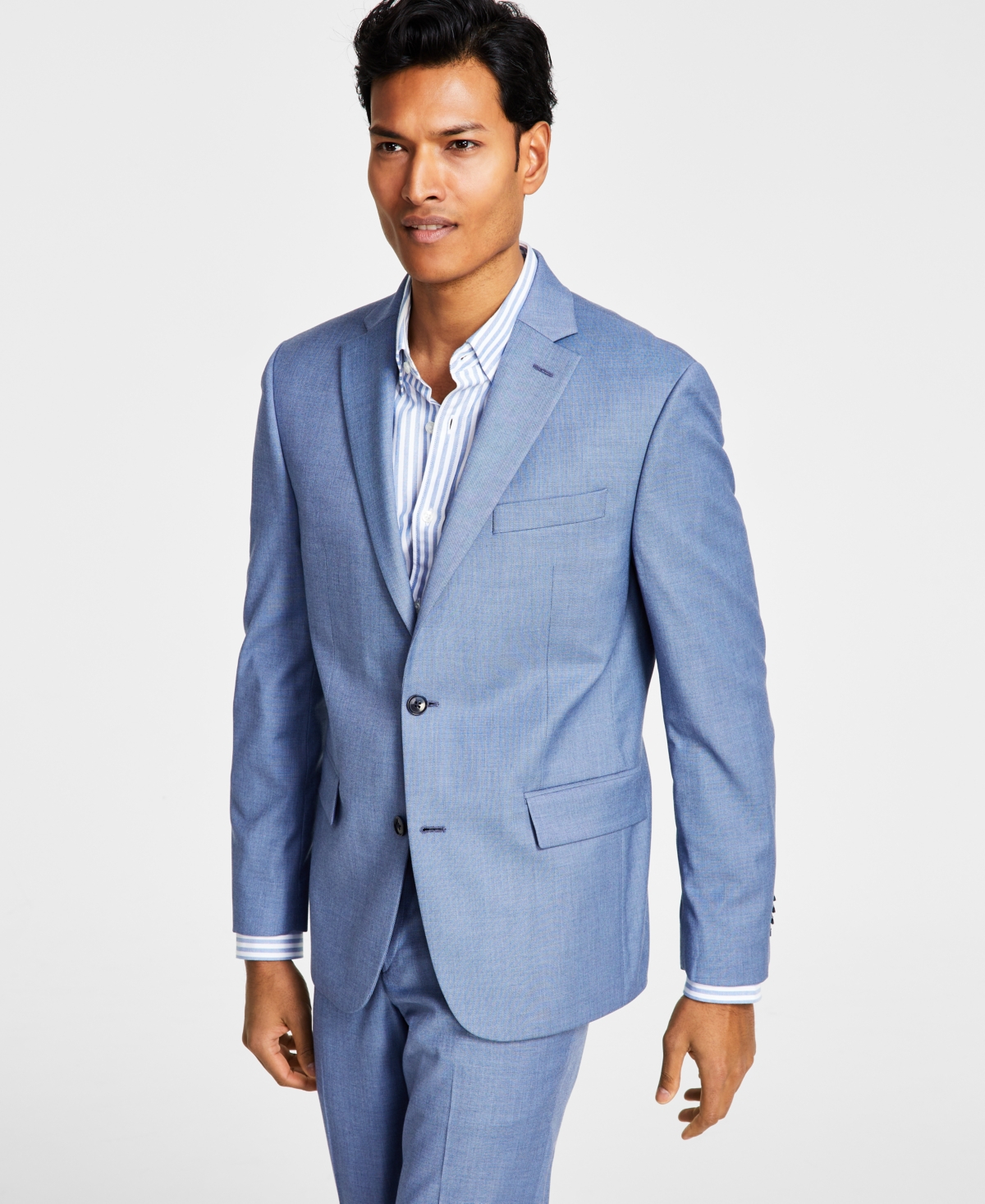Men's Skinny-Fit Stretch Suit Jacket - Grey/white Pinstripe