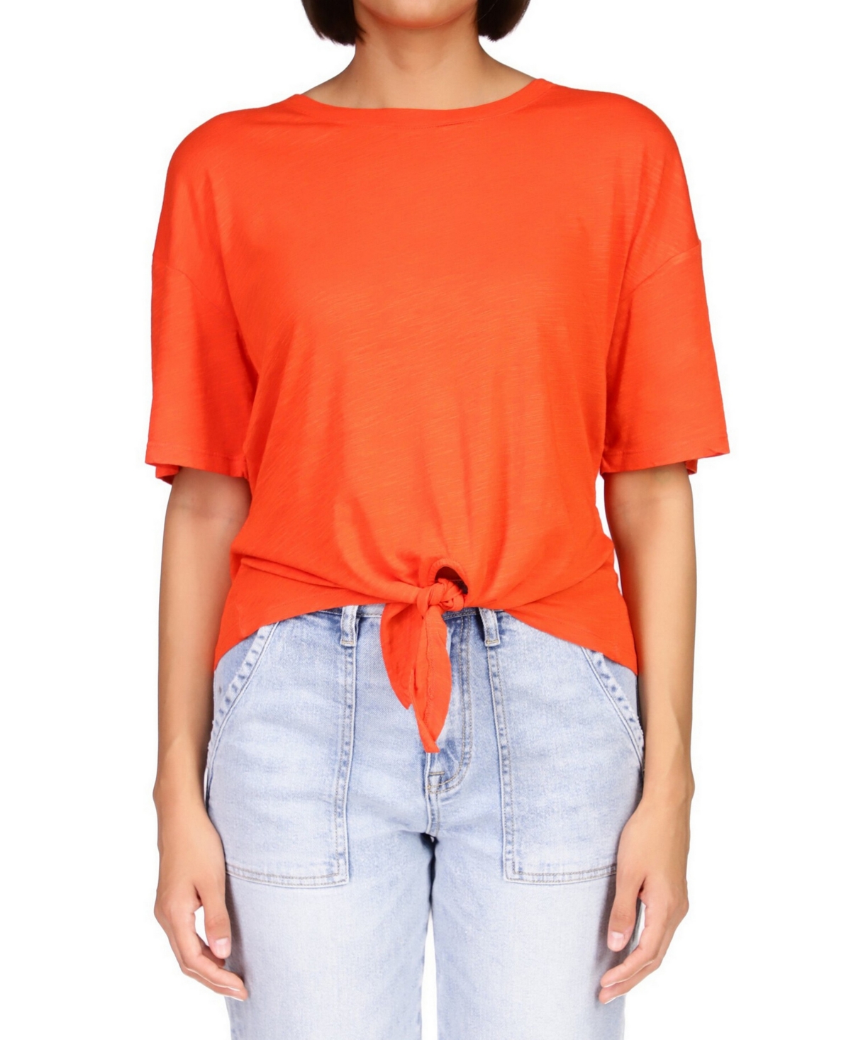 Sanctuary Perfect Knot Womens Knot Front Cotton T-shirt In Orange