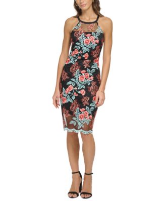 guess women's embroidered lace sheath dress Women's Embroidered Lace Sweetheart-Neck Dress Black Multi 0