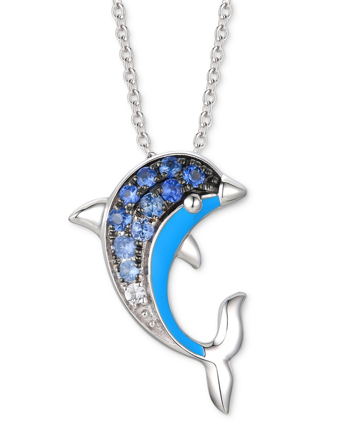 Le Vian Denim Ombre (1/5 Ct. T.w.) & White Sapphire Accent Dolphin Blue Enamel Pendant Necklace In 14k White In No Color