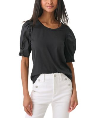 KARL LAGERFELD PARIS - Women's Mixed-Media Puff-Sleeve Top