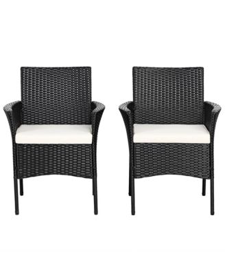 2PCS Chairs Outdoor Patio Rattan Wicker Dining Arm Seat With Cushions