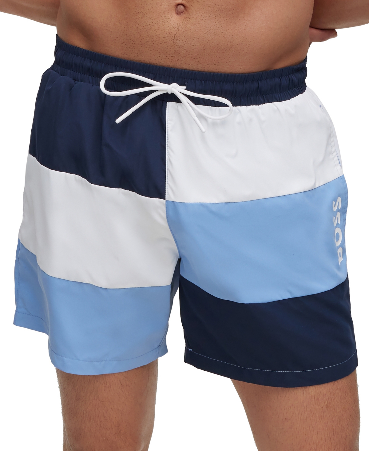 Boss by Hugo Boss Men's Color-Blocked Quick-Drying Material Swim Shorts - Dark Blue
