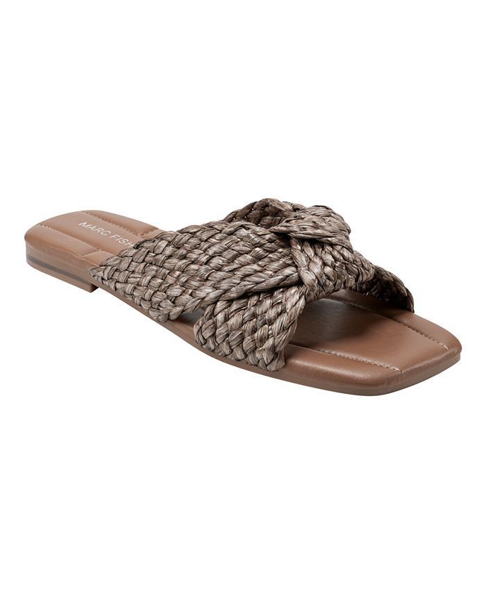 MARC FISHER LTD Womens Brown Strappy Knotted Asymmetrical Padded Calynda Square Toe Flare Slip On Heeled M main image 1