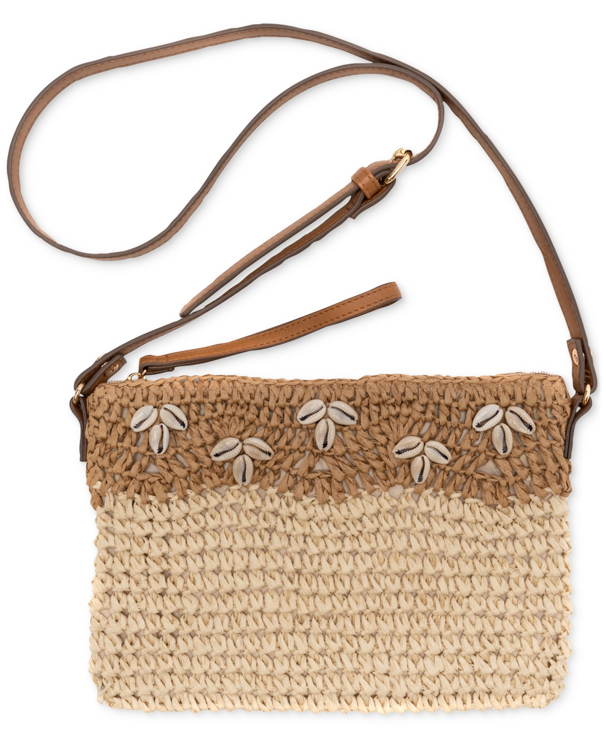 Inc International Concepts Natural Straw Small Zip-top Crossbody, Created For Macy's