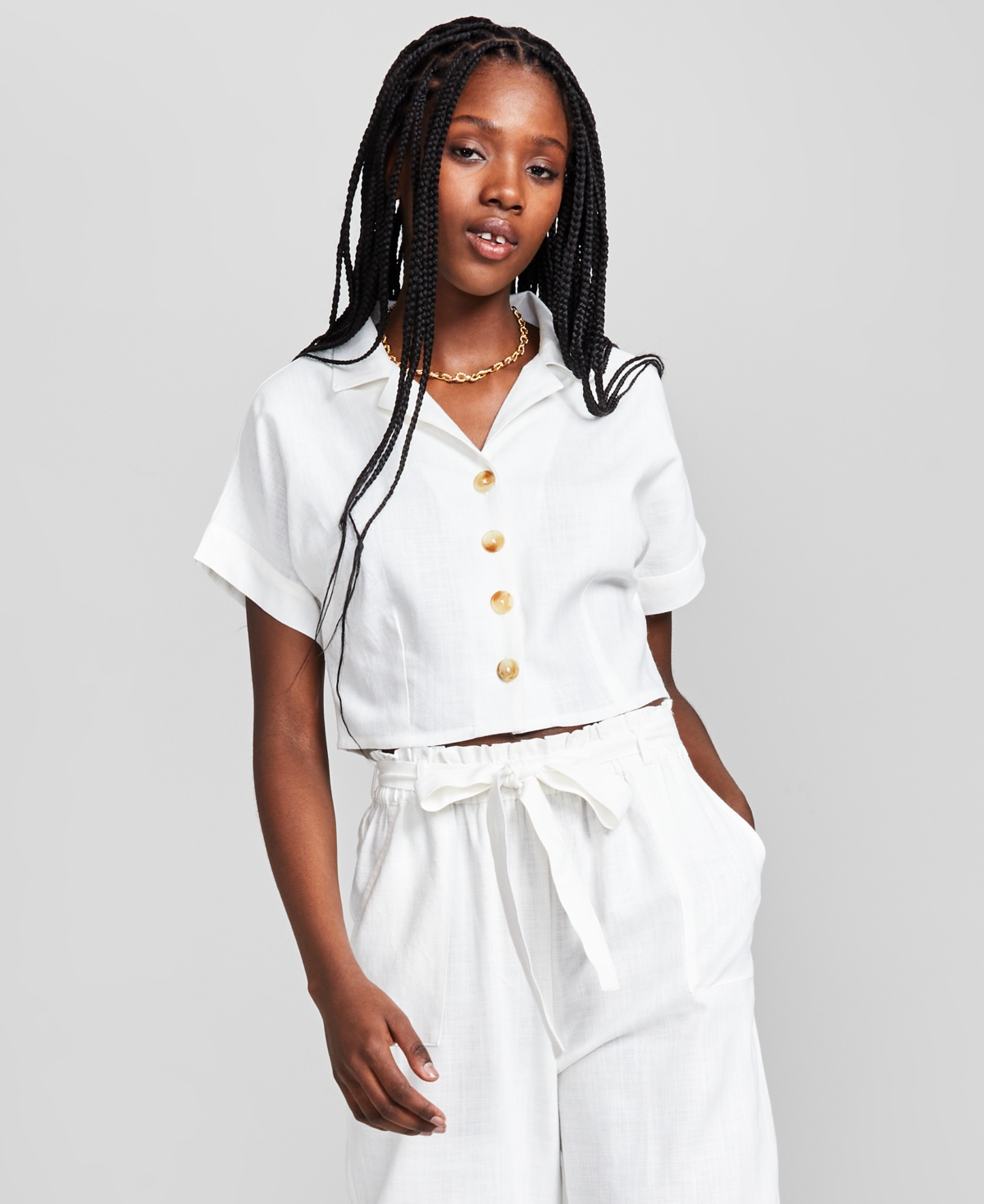 And Now This Women's Button-front Linen Blend Shirt In White