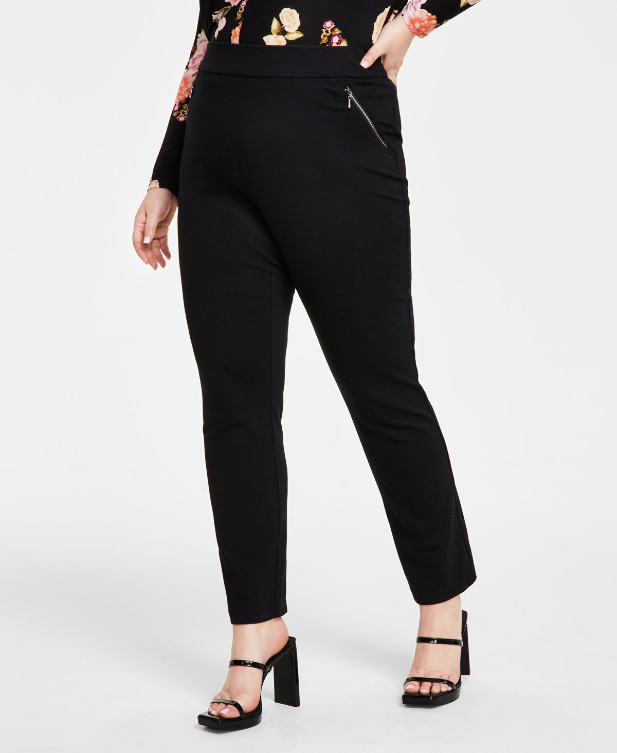 Inc International Concepts Plus Size Split Neck Top High Rise Straight Leg Pants Created For Macys In Deep Black
