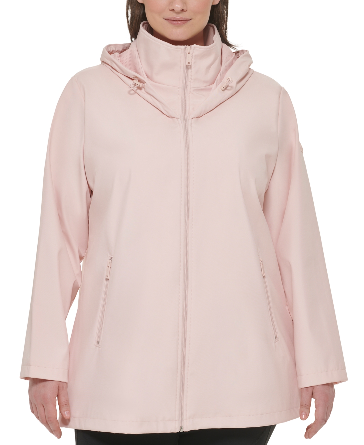 Calvin Klein Women's Plus Size Softshell Hooded Raincoat In Pink Clay |  ModeSens