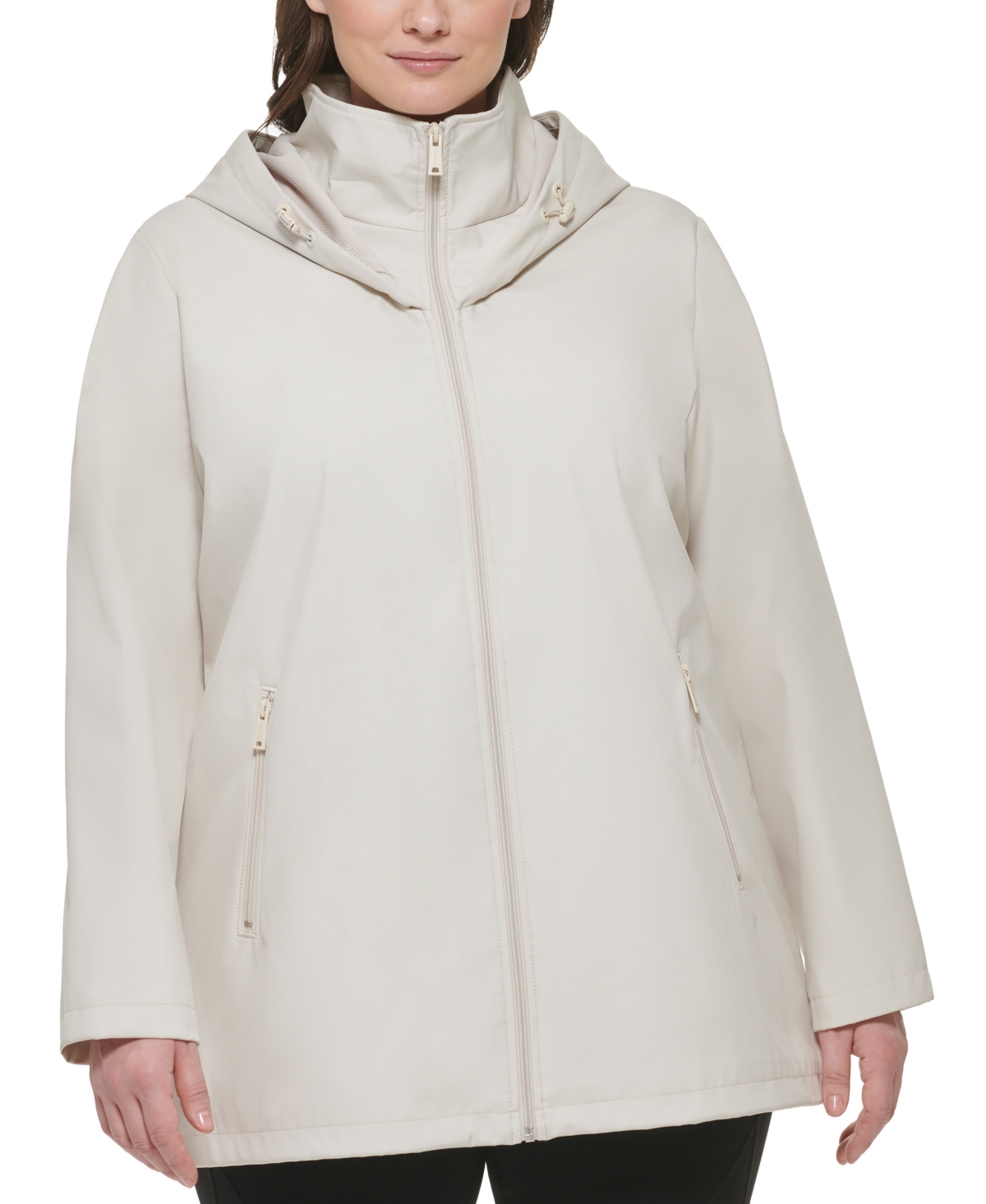 Calvin Klein Women's Plus Size Softshell Hooded Raincoat In Stony Beige |  ModeSens