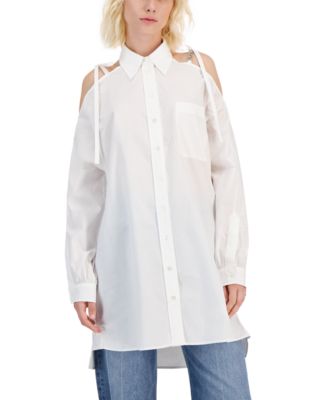 HUGO - Women's Cotton Cold-Shoulder Collared Shirt