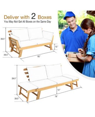 Patio Convertible Sofa Daybed Solid Wood Adjustable Thick Cushion