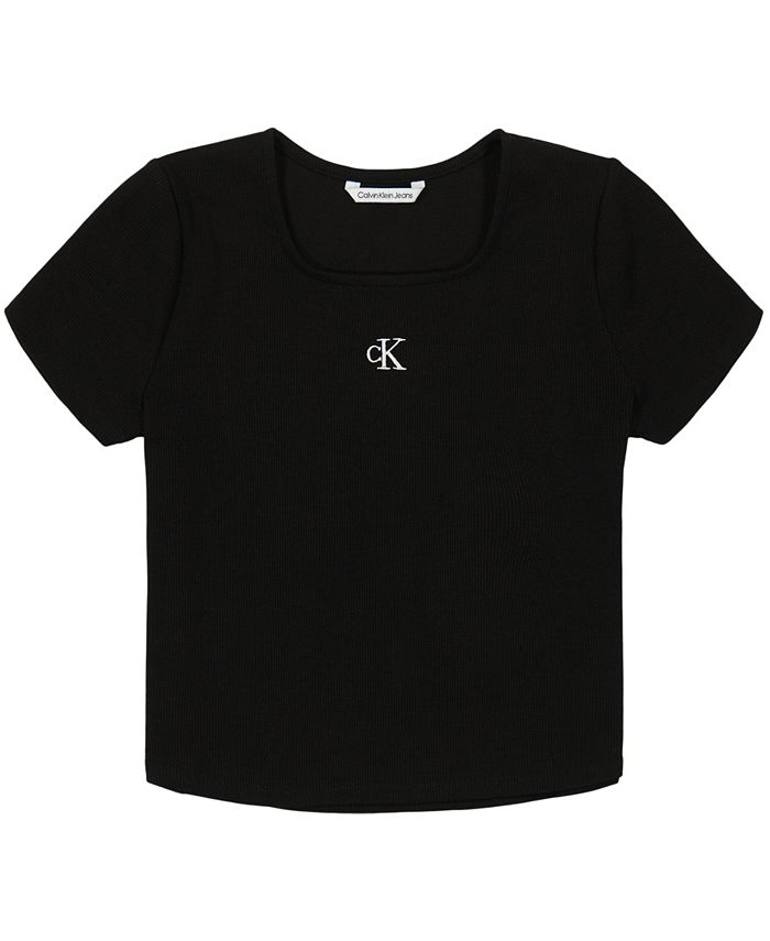 Calvin Klein Big Girls Short Sleeves Square Neck Ribbed T-shirt - Macy's