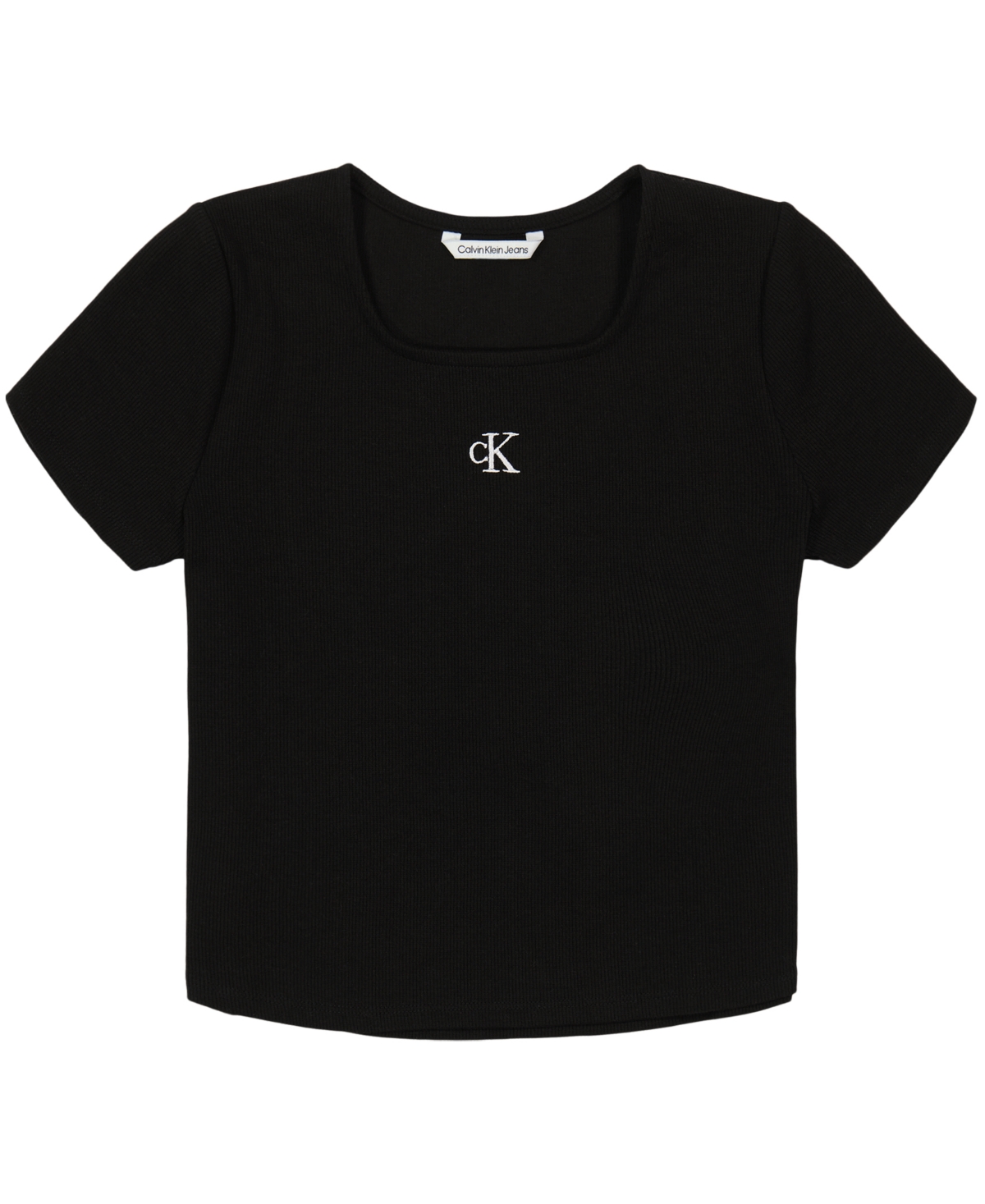 Calvin Klein Big Girls Short Sleeves Square Neck Ribbed T-shirt In Black