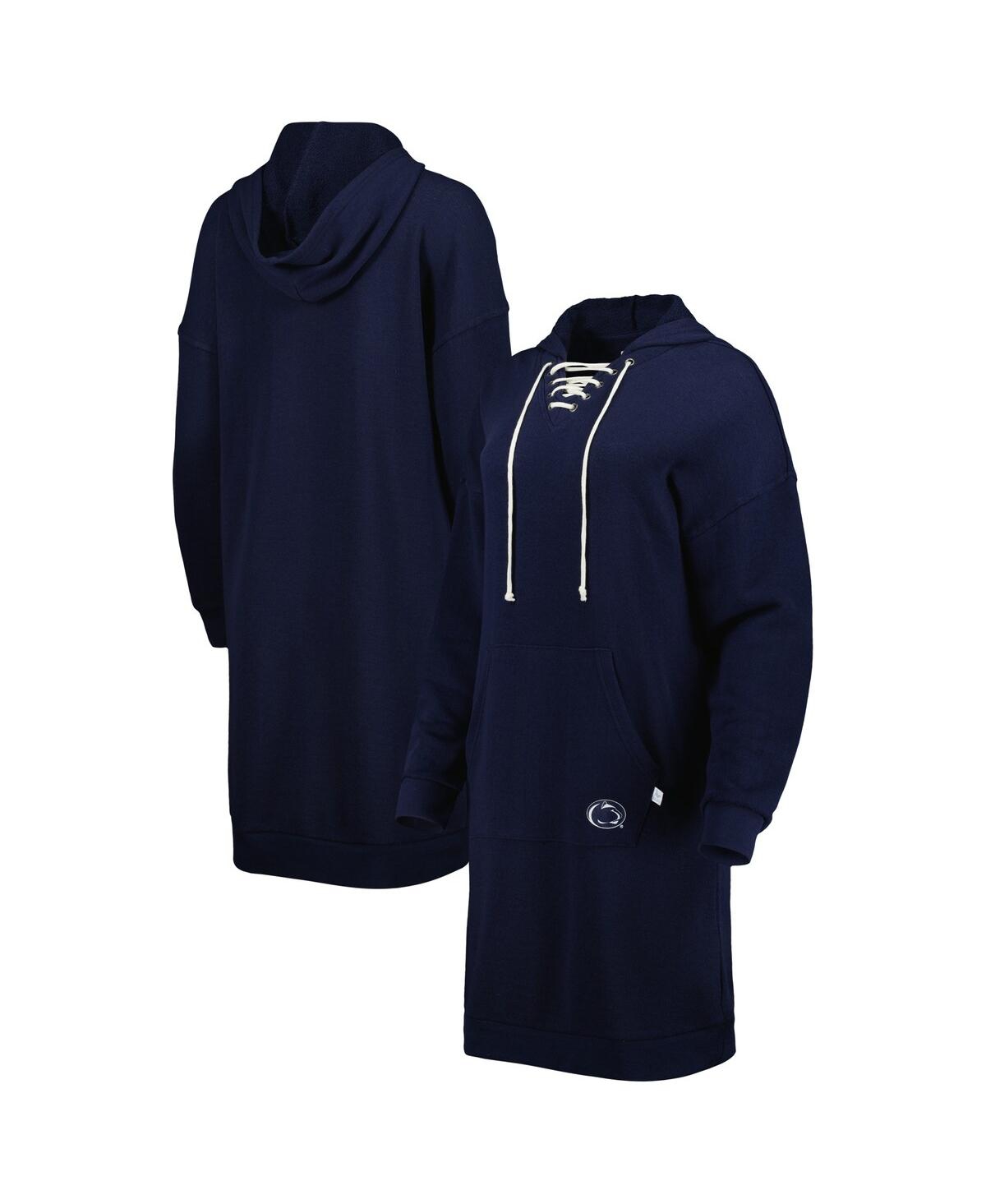 Women's Touch Navy Penn State Nittany Lions Quick Pass Lace-Up V-Neck Hoodie Dress - Navy