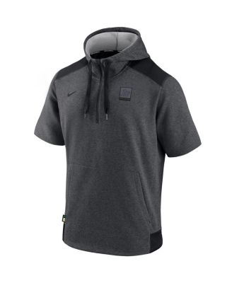 Men's Heathered Charcoal, Black Oakland Athletics Authentic Collection Dry Flux Performance Quarter-Zip Short Sleeve Hoodie