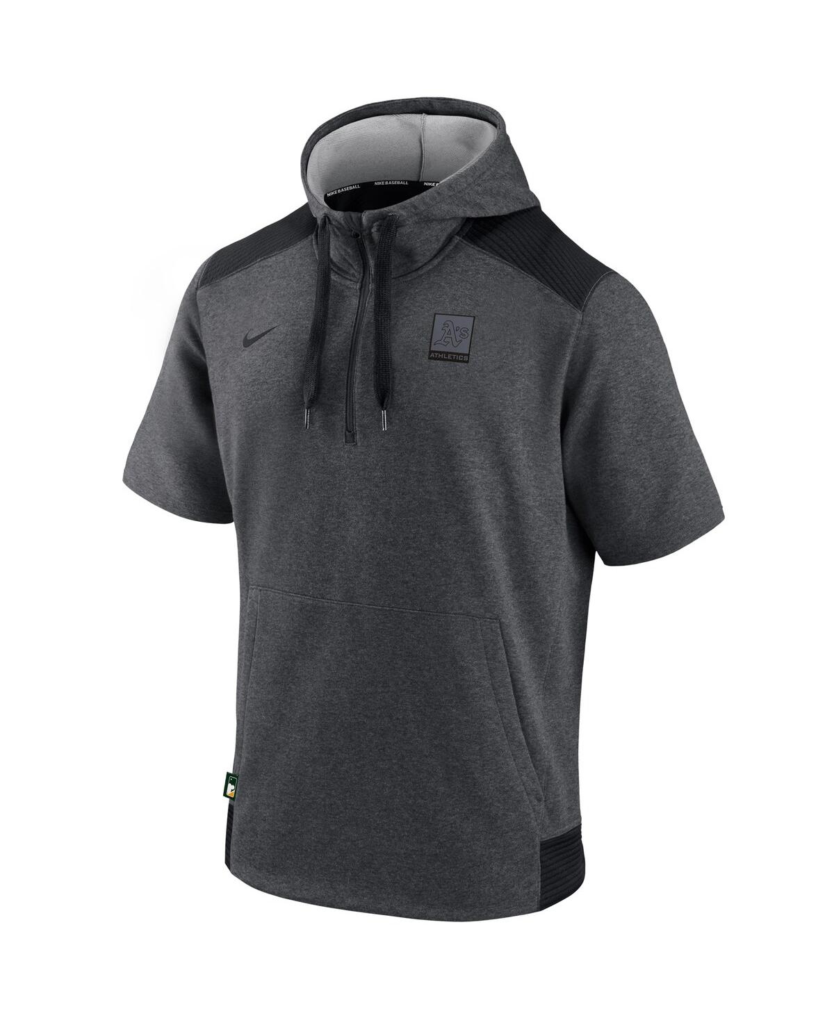 Men's Nike Heathered Black Oakland Athletics Authentic Collection Dry Flux Performance Quarter-Zip Short Sleeve Hoodie - Black