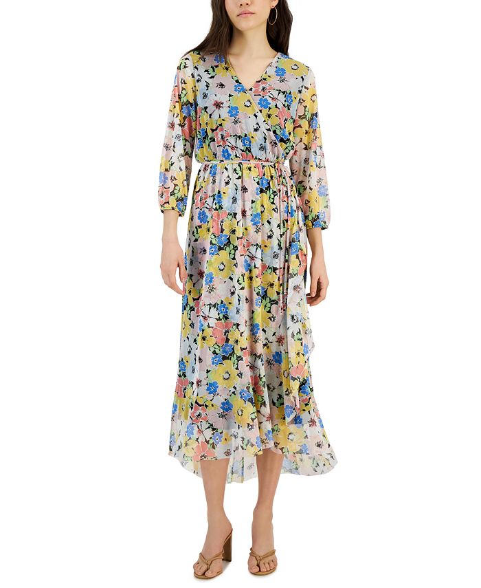 JAMIE & LAYLA Petite Floral-Print Surplice V-Neck Flounce Maxi Dress ...