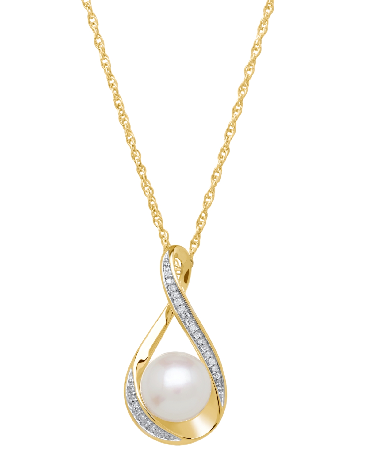 Cultured Freshwater Pearl (9mm) and Diamond Accent Pendant 18" Necklace in 14k Gold - Gold