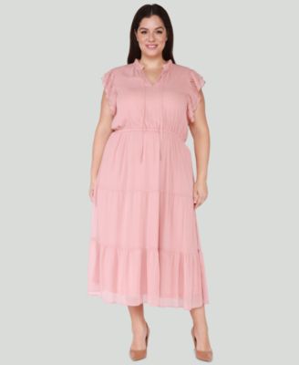 Black Tape - Trendy Plus Size Ruffle-Sleeve Tiered Maxi Dress