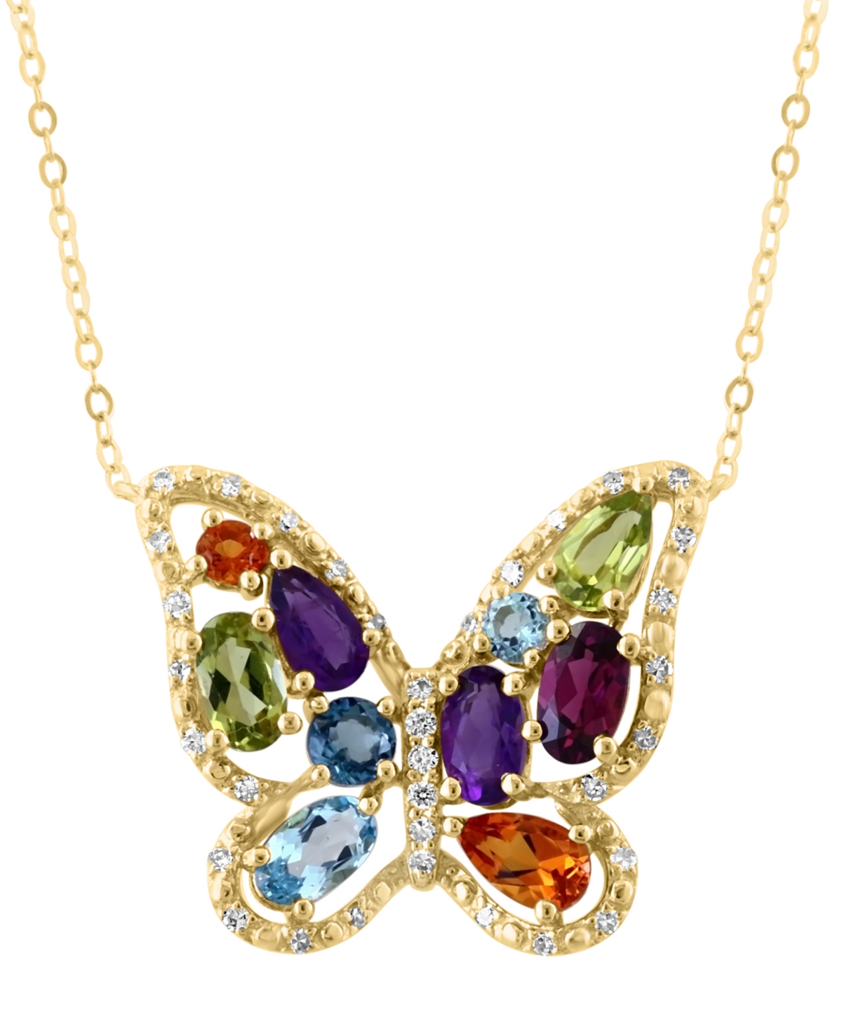 Lali Jewels Multi-gemstone (1-3/4 Ct. T.w.) & Diamond (1/8 Ct. T.w.) Butterfly Pendant Necklace In 14k Gold, 16"
