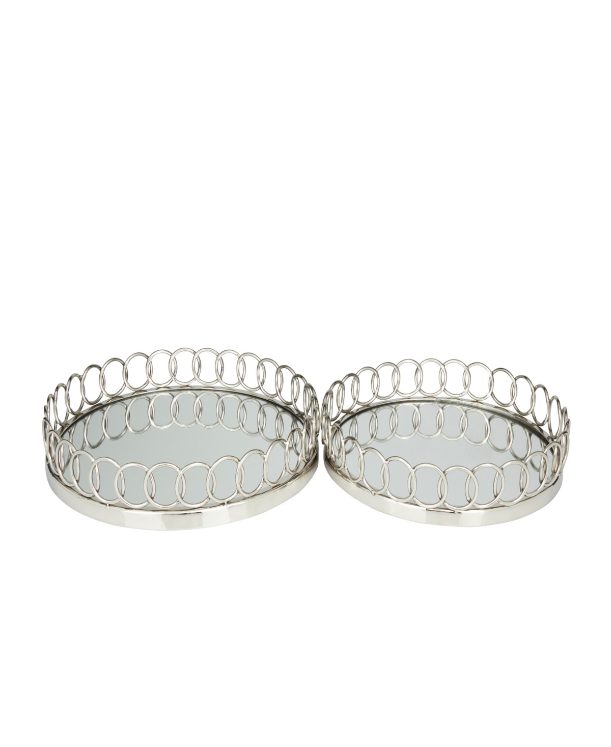 Rosemary Lane Stainless Steel Mirrored Tray With Circle Patterned Sides, Set Of 2, 16", 14" W In Silver