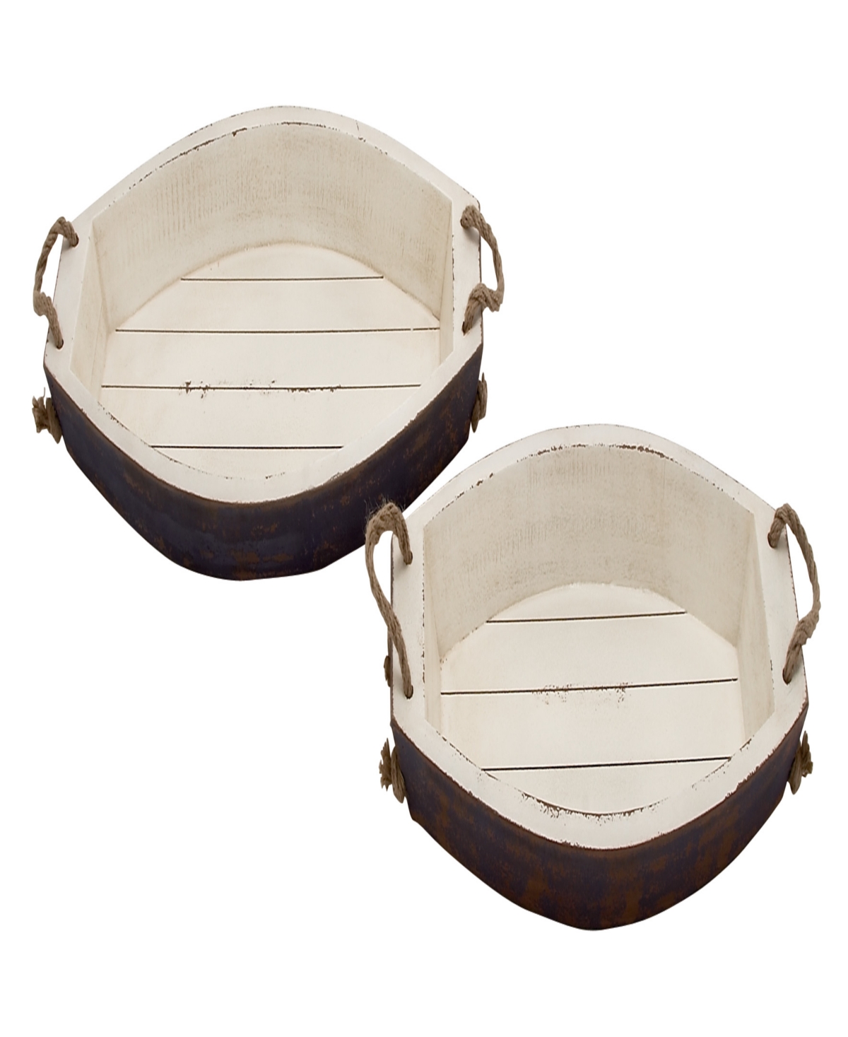 Rosemary Lane Wood Sail Boat Tray With Rope Handles, Set Of 2, 23", 19" W In White