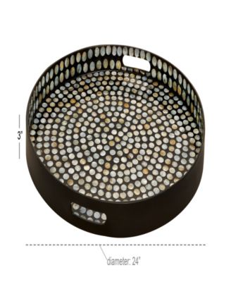 Mother of Pearl Handmade Tray with Slot Handles, 24" x 24" x 3"