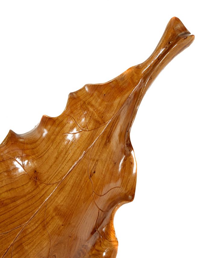 Rosemary Lane Teak Wood Handmade Live Edge Leaf Tray, 28" x 13" x 6