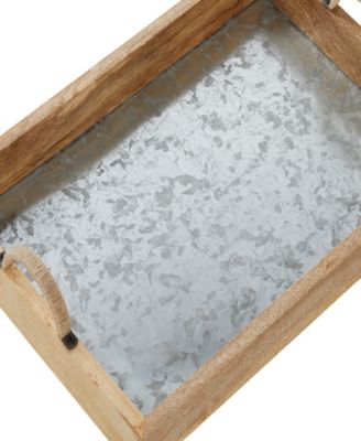 Wood Tray with Galvanized Interior, Set of 3, 15", 16", 17" W