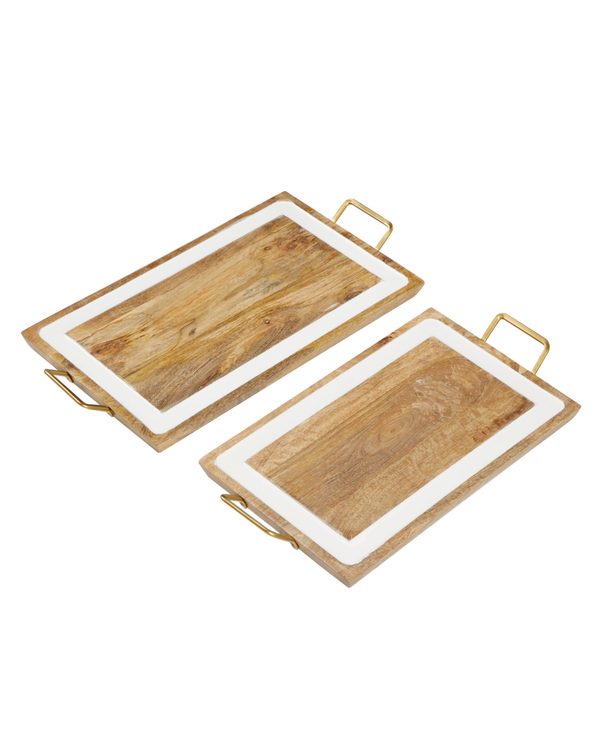 Rosemary Lane Wood Tray With White Enamel Inlay, Set Of 2, 21", 19" W In Brown