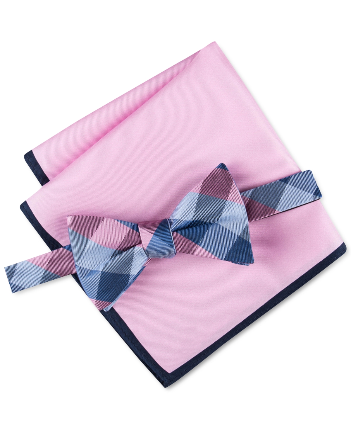 Tommy Hilfiger Men's Buffalo Check Bow Tie & Solid Pocket Square Set In Pink