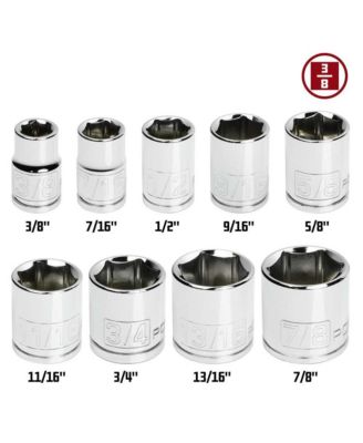 9 Piece 3/8 Inch Drive SAE 6 Point. Shallow Socket Set