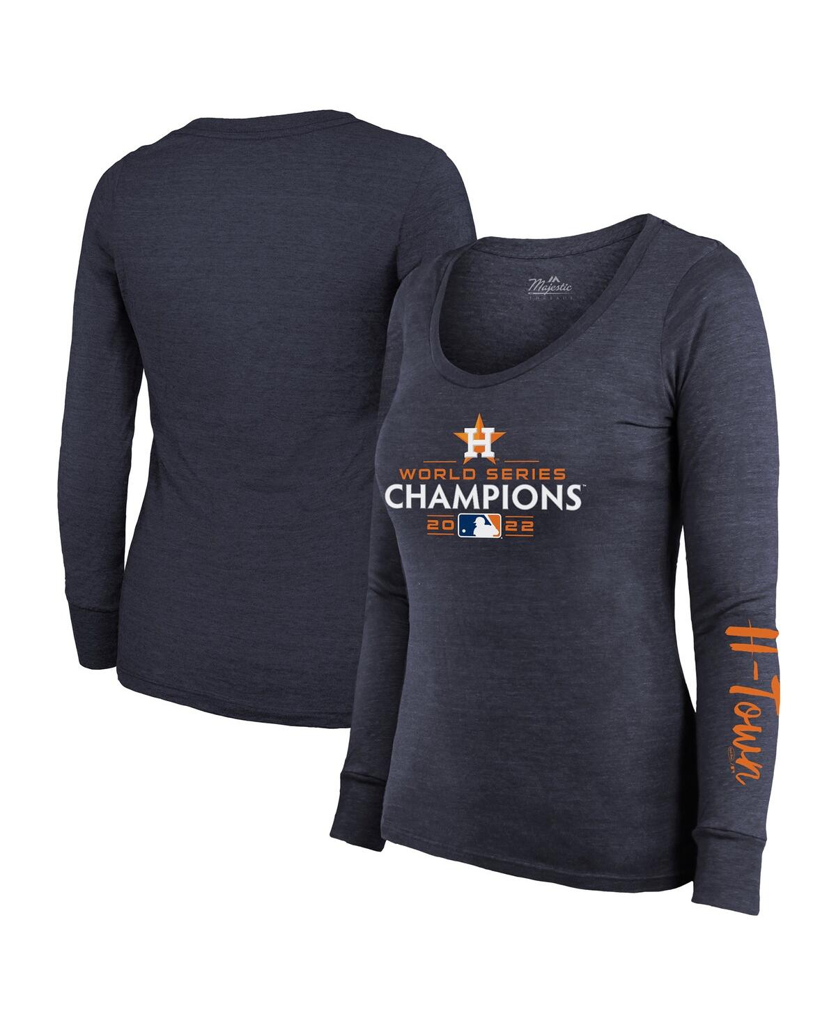 Fanatics Women's Navy Houston Astros 2022 World Series Champions Long Sleeve Tri-blend Scoop Neck T-shirt